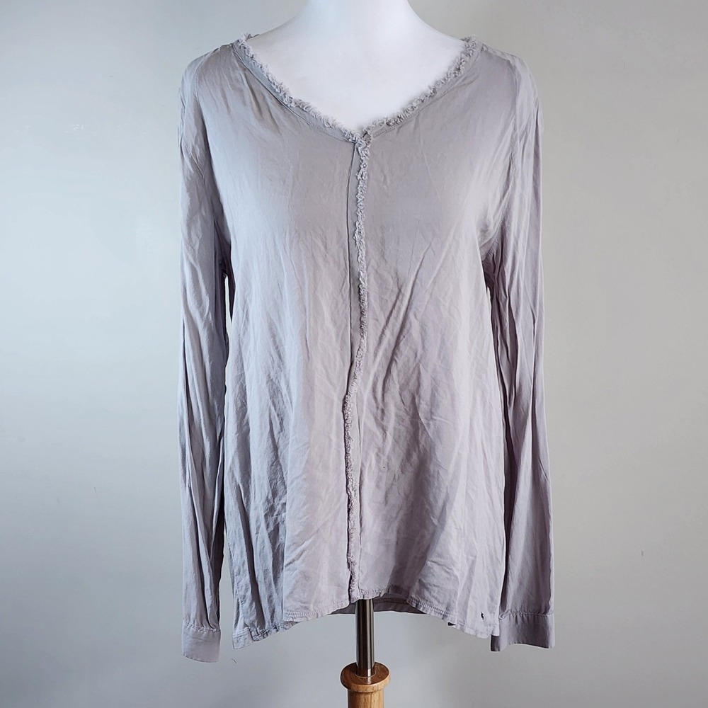 Lois Elle Long Sleeve Top Womens Large Gray Raw Hem Boho Whimsigoth Shirt Grunge